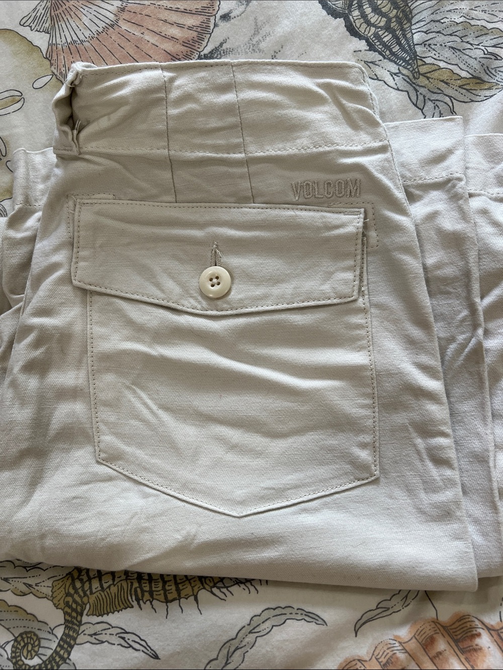 Volcom Light Beige Casual Pants with Button-Back Pocket